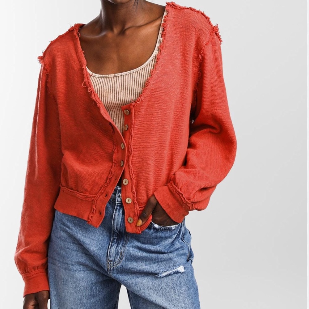 free people rust button front sweater cardigan